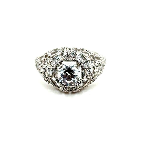 Art Deco Style Round Cut Cz Silver 925 Ring - Picture 1 of 13